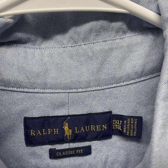Ralph Lauren Shirt Mens 2XLT Tall Blue‎ Classic Fit Flesh Pony Chambray Preppy - Picture 3 of 8